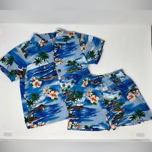 RJC Shirt & Shorts Boys Size 5 Blue Floral Ocean Hawaiian Aloha Made in Hawaii